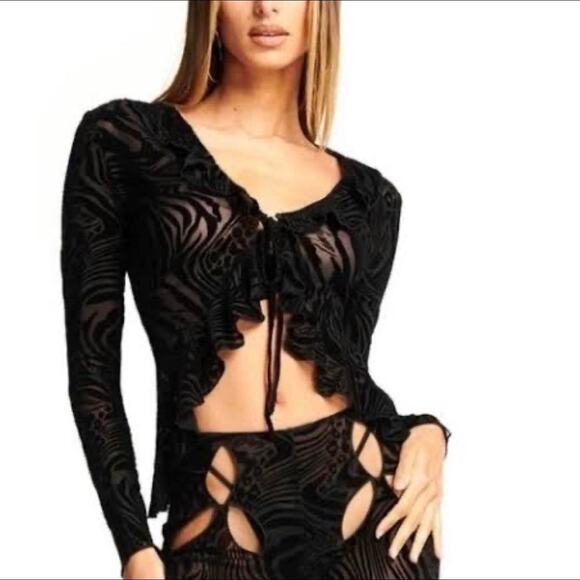 I.AM.GIA Annihya Pant Amina Top Black Animal Print Burnout Sexy 2 Piece Set S - Picture 1 of 16